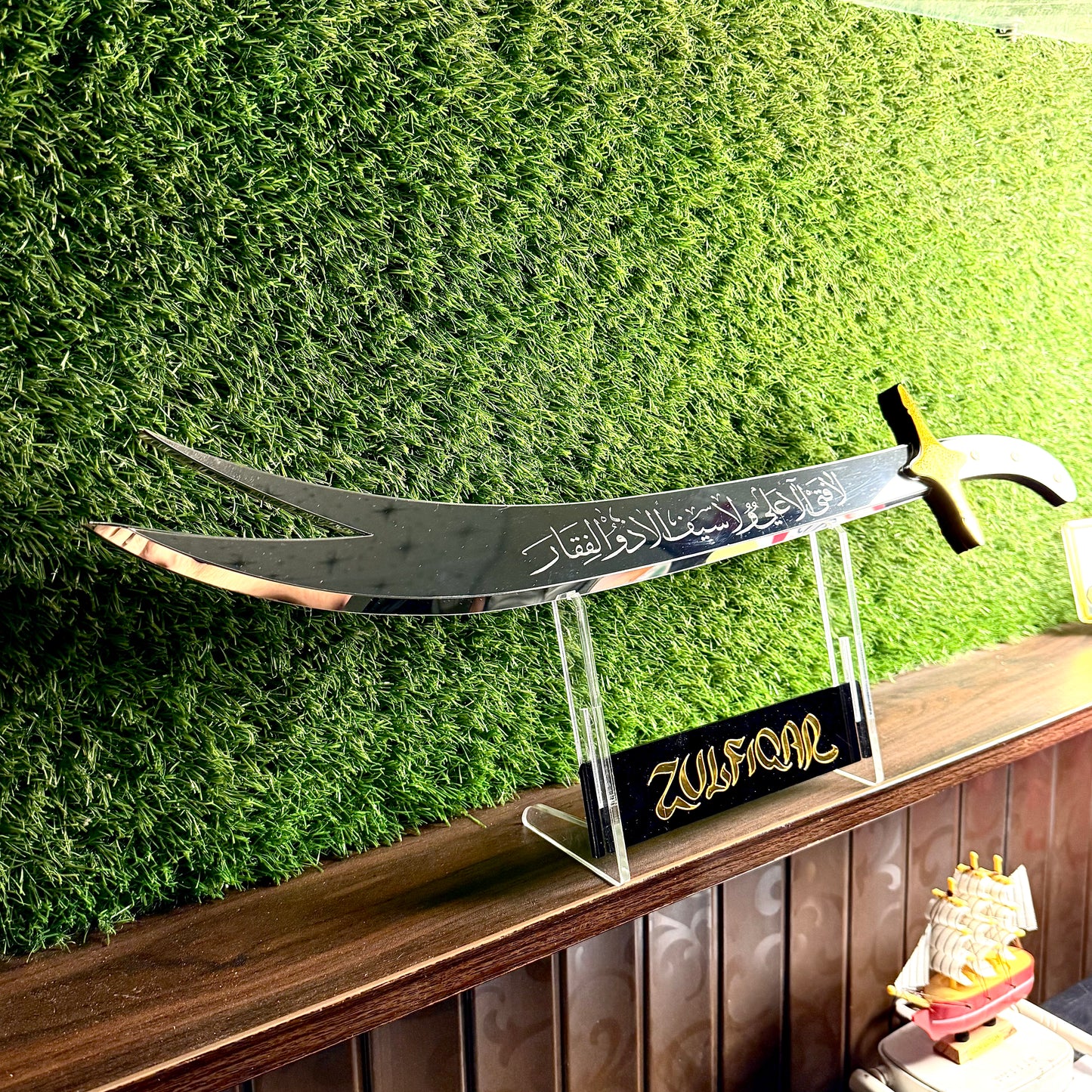 Zulfiqar Sword โ Premium 3D Acrylic with Mirror Back & Stand